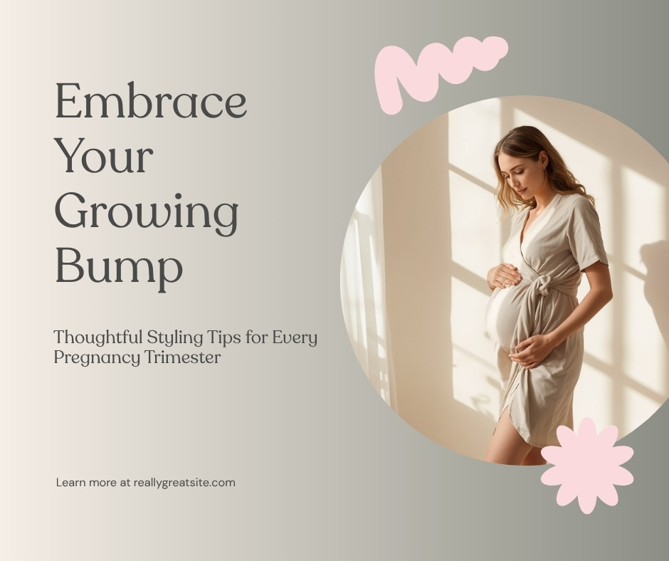 Stylish pregnant woman in a flattering wrap dress showing her baby bump