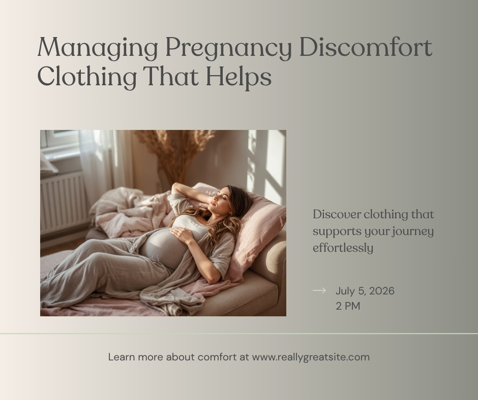 Pregnant woman easing back discomfort at home in supportive comfortable clothing