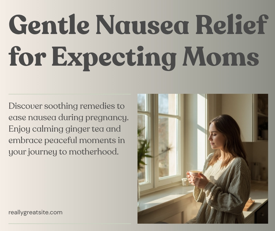 Pregnant woman sipping ginger tea by a sunny kitchen window