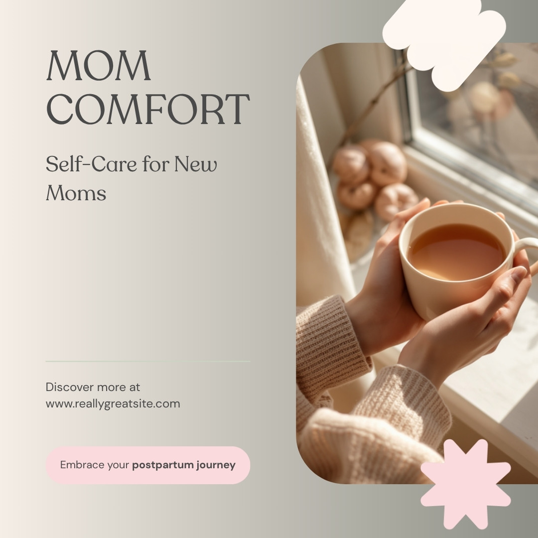 New mother taking a quiet, restful self-care moment with a warm drink