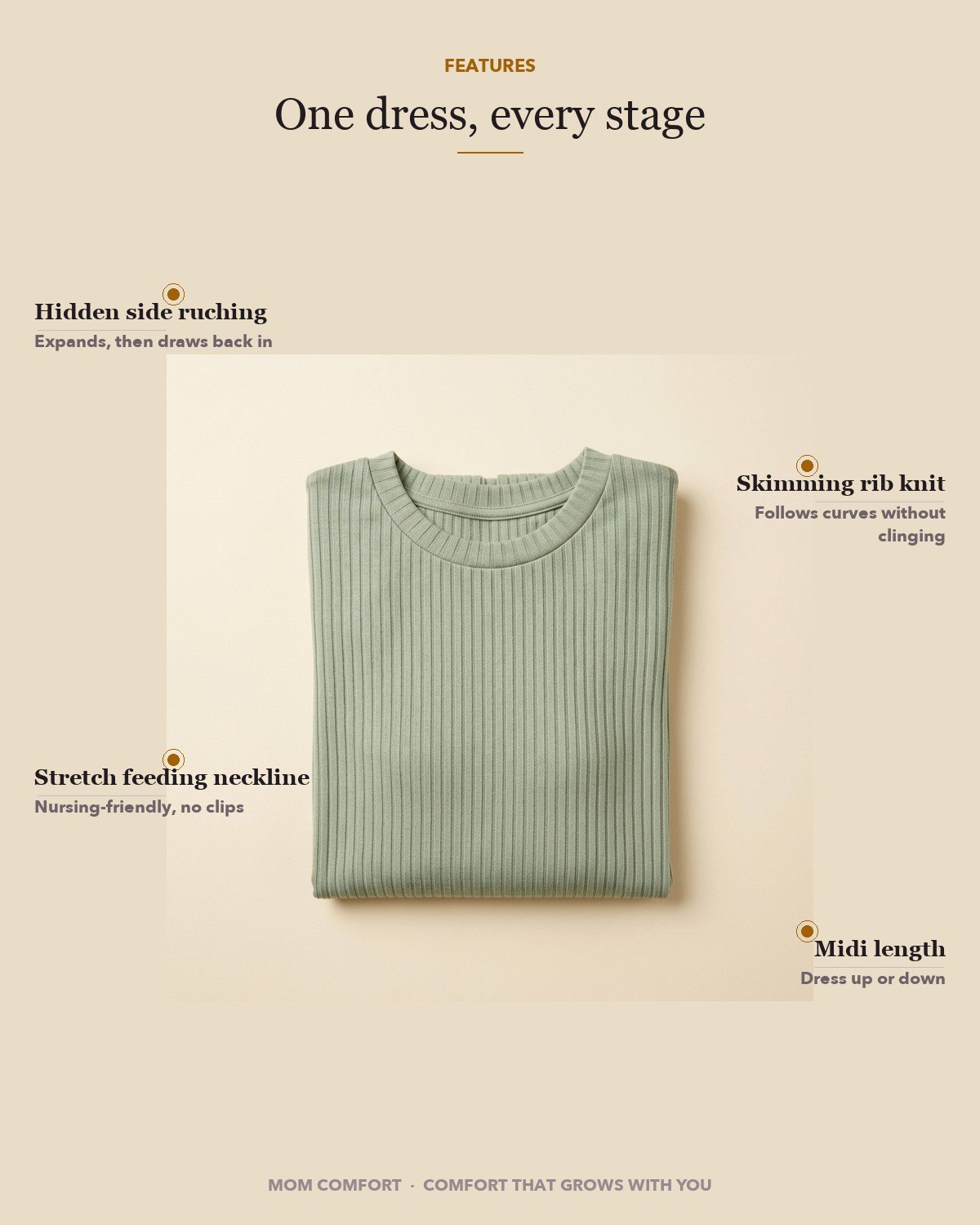 Bump-to-Baby Ribbed Dress — Features